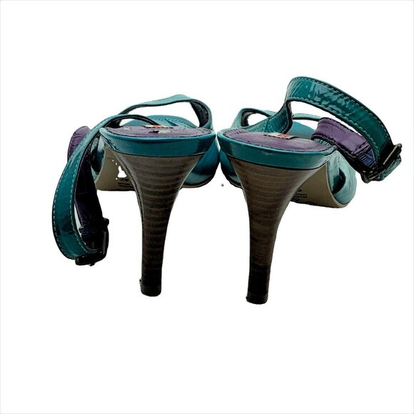 Colcci Womens Turquoise Patent Leather Slingback High Heel Peep Toe - Picture 3 of 7